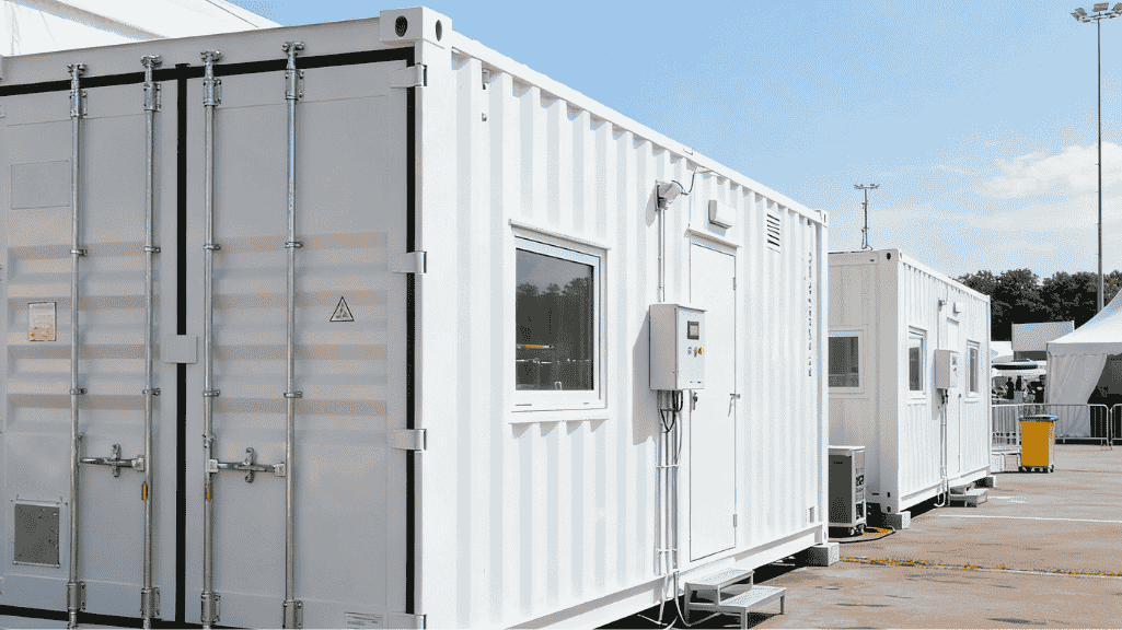 Professional container units deployed for storage and event infrastructure with secure steel shipping containers