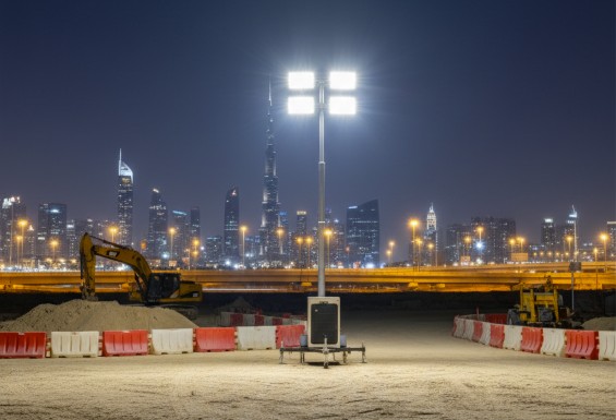 Tower light deployed at construction site in UAE providing powerful LED illumination