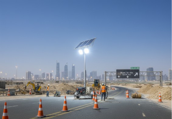 Mobile LED tower light with telescopic mast for flexible deployment in UAE